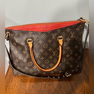 Louis Vuitton Style Monogram Red Pallas 2 Way Top Handle/ Shoulder Bag